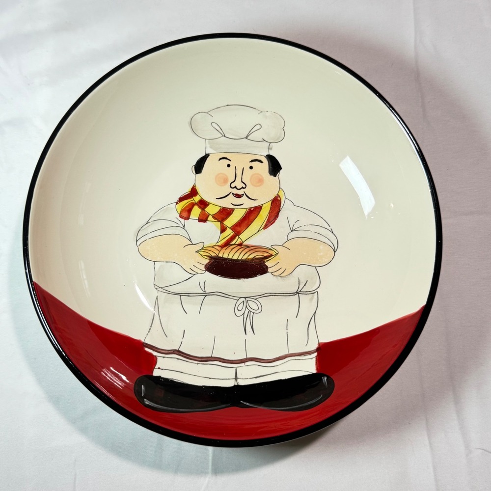 ND Hand Painted Chef Pasta Bowl Ceramic Serving Dish Italian Kitchen 9.75in
